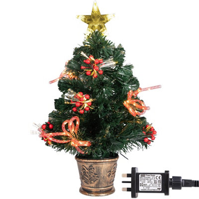 B&Q -  2Ft/60Cm Fibre Optic Christmas Star Topper-Ribbon Bows Decorations-Green Pre-Lit Artificial Christmas Tree