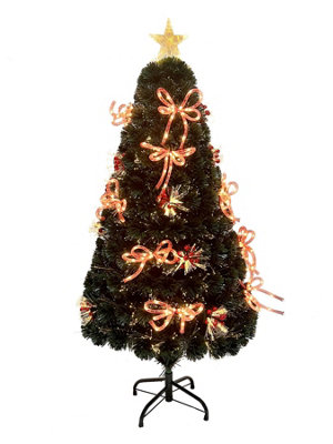 Shatchi 4Ft/120Cm Fibre Optic Christmas Star Topper-Ribbon Bows Decorations-Green Pre-Lit Artificial Christmas Tree from B&Q