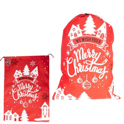 B&Q -  Red Felt "merry Christmas" Sack Festive Bag For Gifts And Holiday Decorations