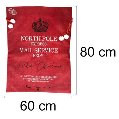 Shatchi North Pole Express Mail Sack Red Hessian Christmas Bag For Special Deliveries from B&Q