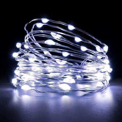 B&Q -  40 Sparkles White Led Battery Operated Lights With Silver WireElegant Silver Wire String Lights,2Pk