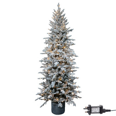 B&Q -  5Ft/1.5M Pre Lit Piedmont Pine Snow Flocked Christmas Tree With 100 Warm White Led Lights