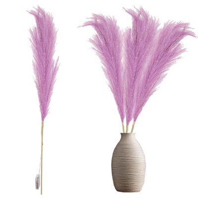 Shatchi 100Cm Prelit Pink Pampas Grass Warm White Leds Battery-Operated Christmas Artificial Flowers Decorations from B&Q