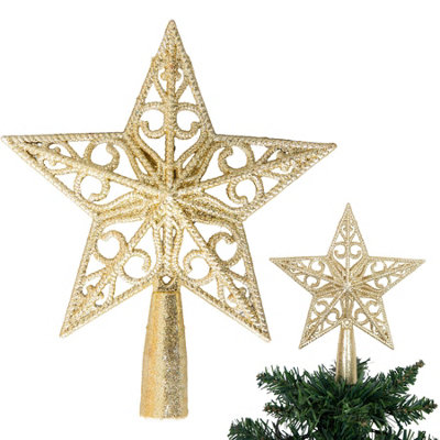 Shatchi Christmas Glitter Star Tree Topper - Sparkling Star Decoration For Xmas Tree - Elegant Christmas Home Décor Gold