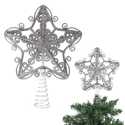 Shatchi Christmas Glitter Star Tree Topper - Sparkling Star Decoration For Xmas Tree - Elegant Christmas Home Décor Silver