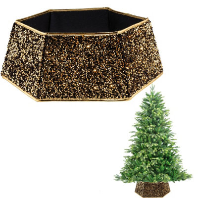 Shatchi 26.8Inch Christmas Tree Skirt Foldable Sequin Xmas Tree Stand Base Cover For Tree Decorations from B&Q