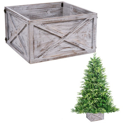 Shatchi White 45X43x25cm Foldable Wooden Christmas Tree Collar In Distressed - Artificial Christmas Tree - Image 3