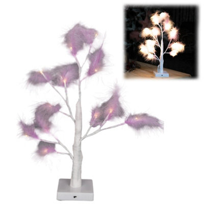 Shatchi 55Cm Purple Feather Tree Table Lamp Warm White Leds Lighted Pampas TreeBattery-Operated Decorative from B&Q
