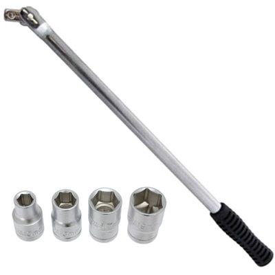Spares2Go Long 1/2'' Drive Wheel Balance Iron Flexi Breaker Bar 4 Nut Socket Set 17mm 19mm from B&Q