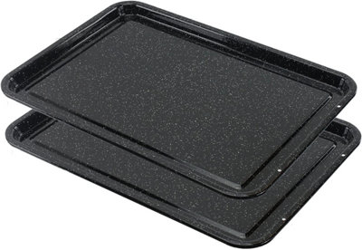 Large Vitreous Enamel Shallow Oven Baking Tray Sheet Raised Non Stick Pan x 2 - Image 2