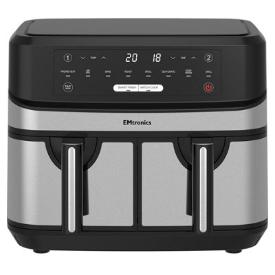 B&Q -  Emafdd9Lsl Digital 9L Double Basket Large Dual Air Fryer With TimerStainless Steel