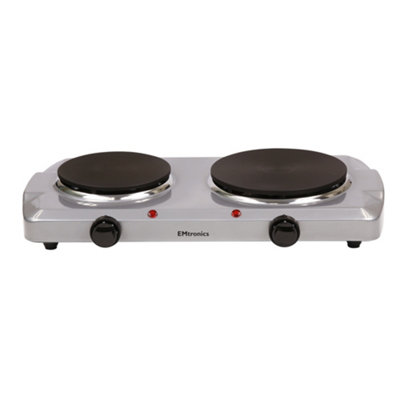 B&Q -  2500W Portable Hob With Double HotplatesThermostat ControlSilver