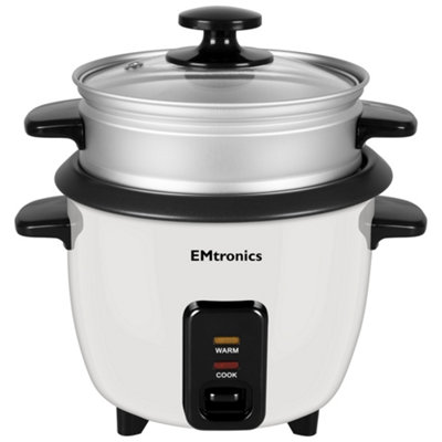 Emtronics 1.8L Rice Cooker, Non-Stick Pot & Vegetable Steamer Tray - White