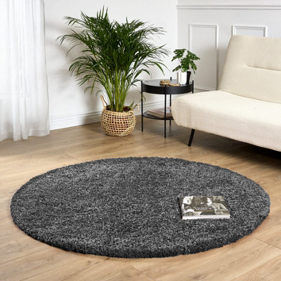 Bravich Grey Thick Shaggy Circle RugCalifornia120Cm Circle from B&Q