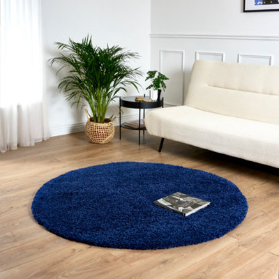 Bravich Navy Thick Shaggy Circle RugCalifornia120Cm from B&Q
