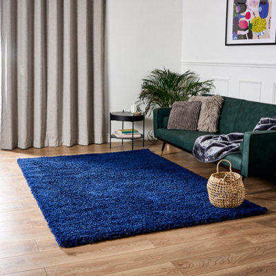 Bravich Navy Thick Shaggy RugCalifornia160X230Cm (5'4"x7'8") from B&Q