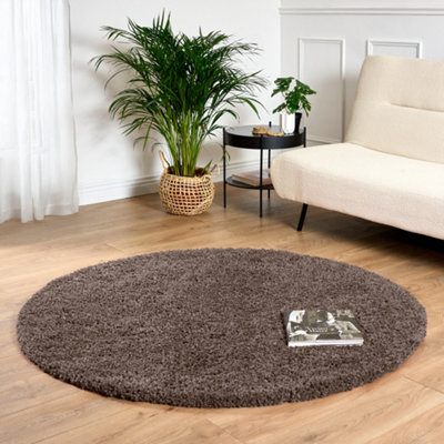 Bravich Taupe Thick Shaggy Circle RugCalifornia120Cm from B&Q