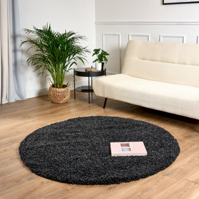 Bravich Charcoal Thick Shaggy Circle  RugCalifornia150Cm from B&Q