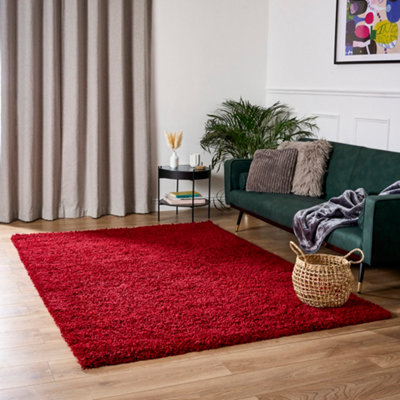 Bravich Red Thick Shaggy RugCalifornia80X150Cm (2'8"x5') from B&Q