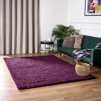 Bravich Aubergine Thick Shaggy RugCalifornia80X150Cm (2'8"x5') from B&Q