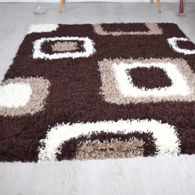 Bravich Brown Boxed Thick Shaggy RugCalifornia120X170Cm (4'x5'8") from B&Q