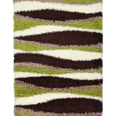 Bravich Green Waves Thick Shaggy RugCalifornia120X170Cm (4'x5'8") from B&Q