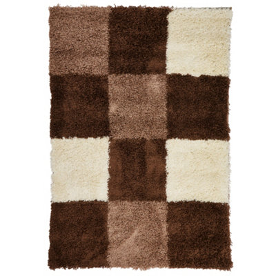 Bravich Brown Checked Thick Shaggy RugCalifornia60X110Cm (2'x3'7") from B&Q