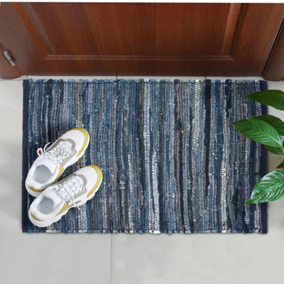 B&Q -  Chindi Handwoven Denim Recycled Rag Rug60 X 90Cm