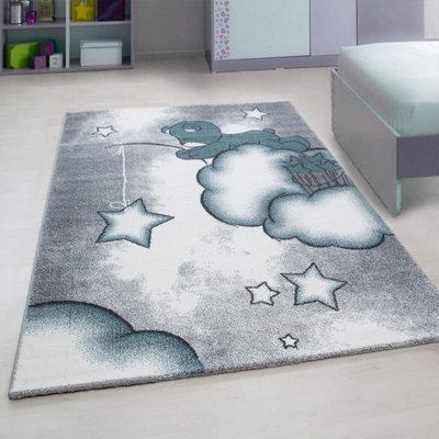 Bravich Blue Baby Bear Stars RugKids120X170Cm from B&Q