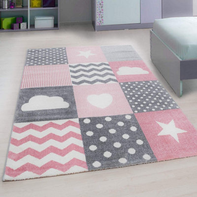 Bravich Pink Checked RugKids120X170Cm from B&Q