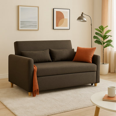 Bravich Dahlia 2-Seater Pull Out Sofa Bed - Convertible Sleeper Sofa Dark/Brown