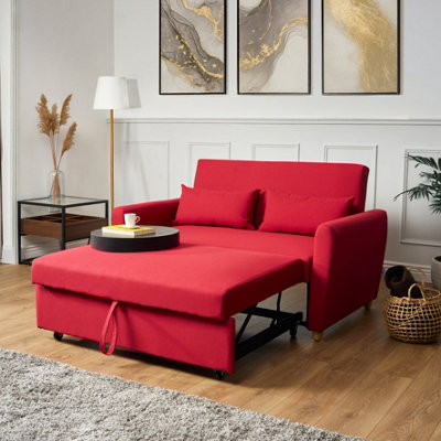 B&Q -  Dahlia Red 2 Seater Sofa Bed DoublePull Out Sofa Bed Compact With Fold Flat Mattress