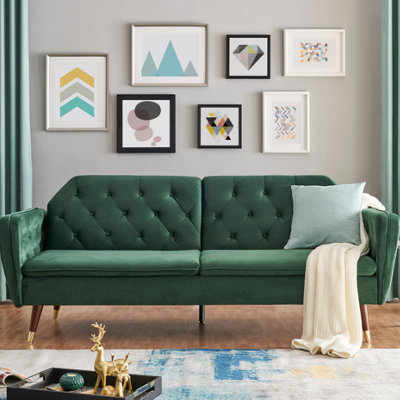 Bravich Victoria Sofa Bed 3 Seater Velvet Click ClackDark Green from B&Q
