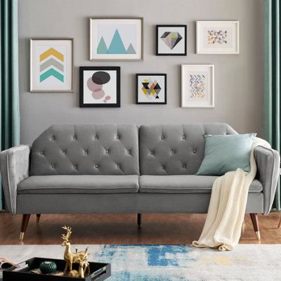 Bravich Victoria Sofa Bed 3 Seater Velvet Click ClackLight Grey from B&Q