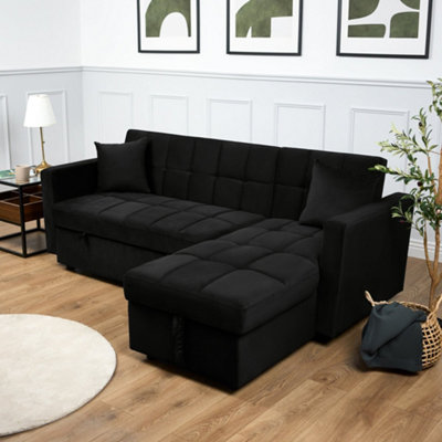 B&Q -  Milo Corner Sofa Bed With StorageVelvet Sofa Bed & Pull Out Bed
