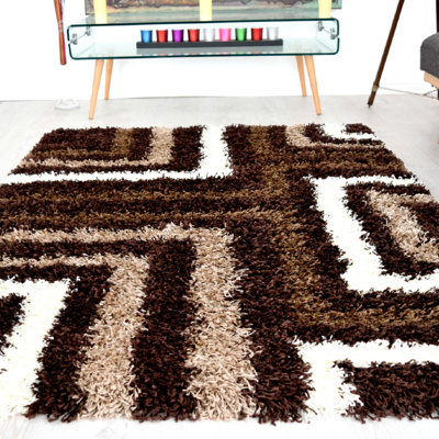 Bravich Brown Tides Thick Shaggy RugCalifornia60X110Cm (2'x3'7") from B&Q