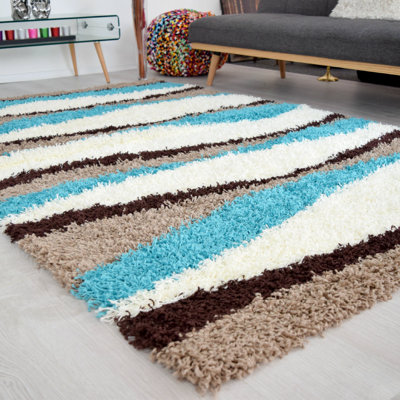 Bravich Teal Waves Shaggy RugCalifornia200X290Cm (6'8"x9'7") from B&Q