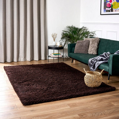 Bravich Chocolate Brown Thick Shaggy RugCalifornia80X150Cm (2'8"x5') from B&Q