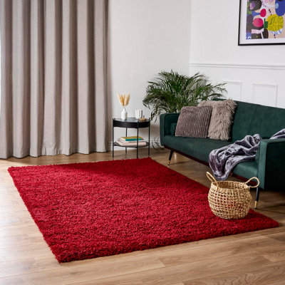 B&Q -  Wine Red Shaggy Rug 60 X 110Cm (2' X 3'7")