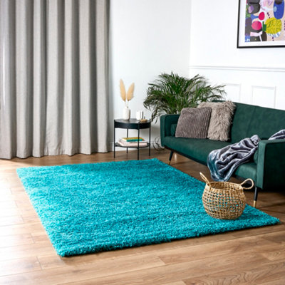 Bravich Teal Thick Shaggy RugCalifornia200X290Cm (6'8"x9'7") from B&Q