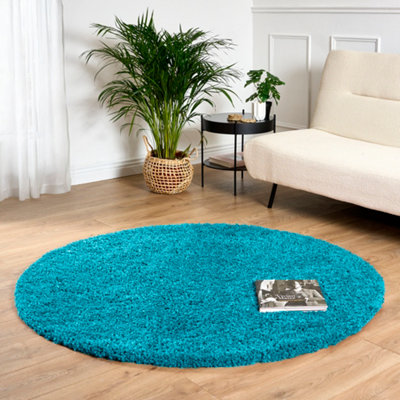 Bravich Teal Thick Shaggy Circle RugCalifornia150Cm from B&Q