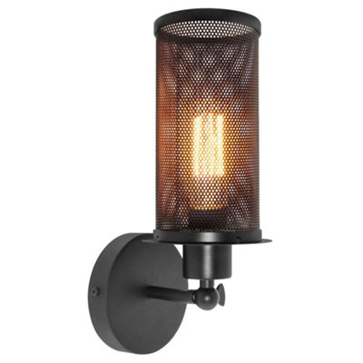 Long Life Lamps Company Vintage Scone Wall Light Black Metal Mesh M0085 from B&Q