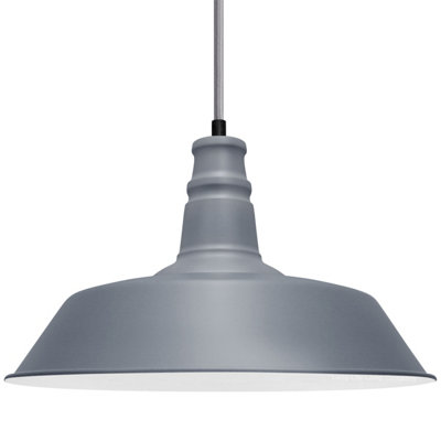 Long Life Lamps Company Modern Retro Ceiling Pendant Light Grey Metal Lamp Shade M0092 from B&Q
