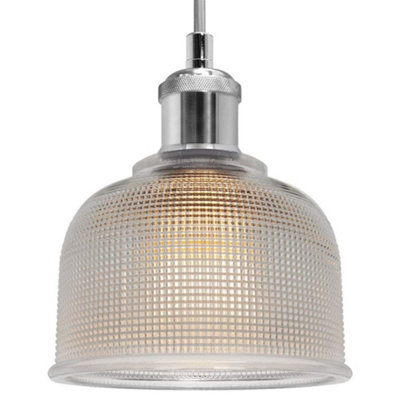 Long Life Lamps Company Vintage Chrome Pendant Light Shade Pressed Pattern Glass Bowl M0087 from B&Q