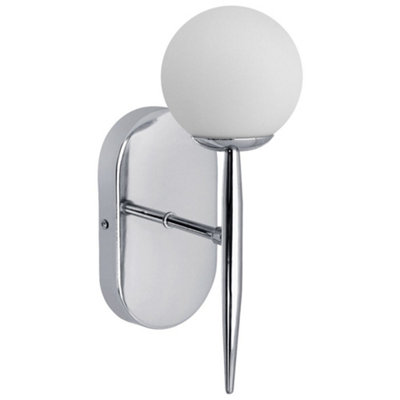 Long Life Lamps Company Modern Indoor Frosted Glass Globe Scone Chrome Wall Light H3078 With Led G9 Warm White from B&Q