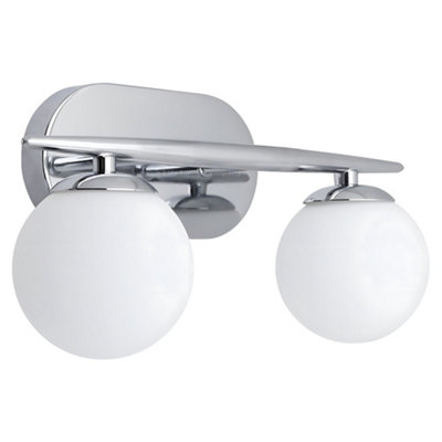 Long Life Lamps Company Modern Indoor Double Frosted Glass Globe Scone Chrome Wall Light H3079 With Led G9 Warm White from B&Q