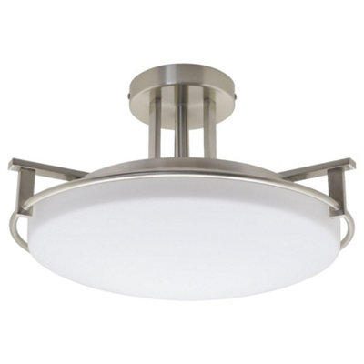 Long Life Lamps Company Industrial Brush Chrome Round Ceiling Light Semi Flush Mount Opal H3092 from B&Q