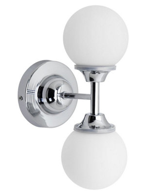 Long Life Lamps Company Modern Chrome Double Wall Light Sconce Frosted Glass Globe Ip44 H3095 With Led G9 Warm White from B&Q