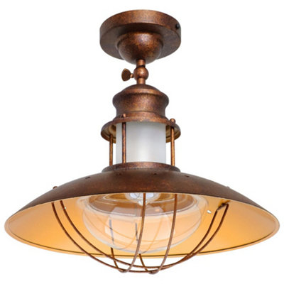 Long Life Lamps Company Industrial Rustic Copper Caged Flush Mount Ceiling Light H3105 from B&Q