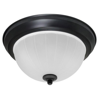 Long Life Lamps Company Vintage Flush Mounted Ceiling Light Frosted Glass Dome Shade Metal Surround Black Bathroom Ip44 H3110 from B&Q
